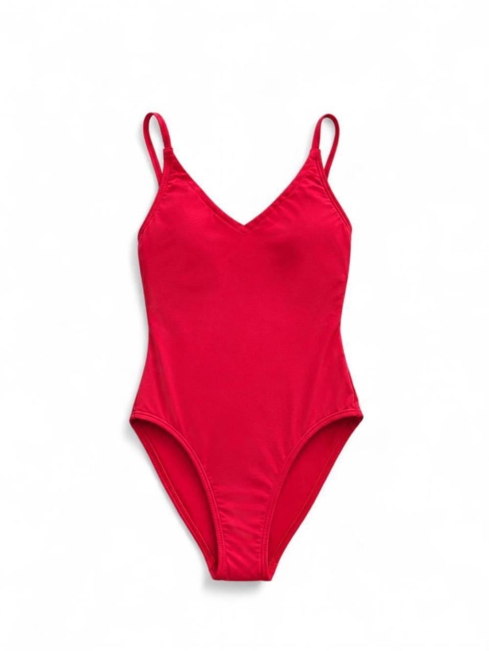 Girls' Red One-Piece Swimsuit - Classic V-Neck
